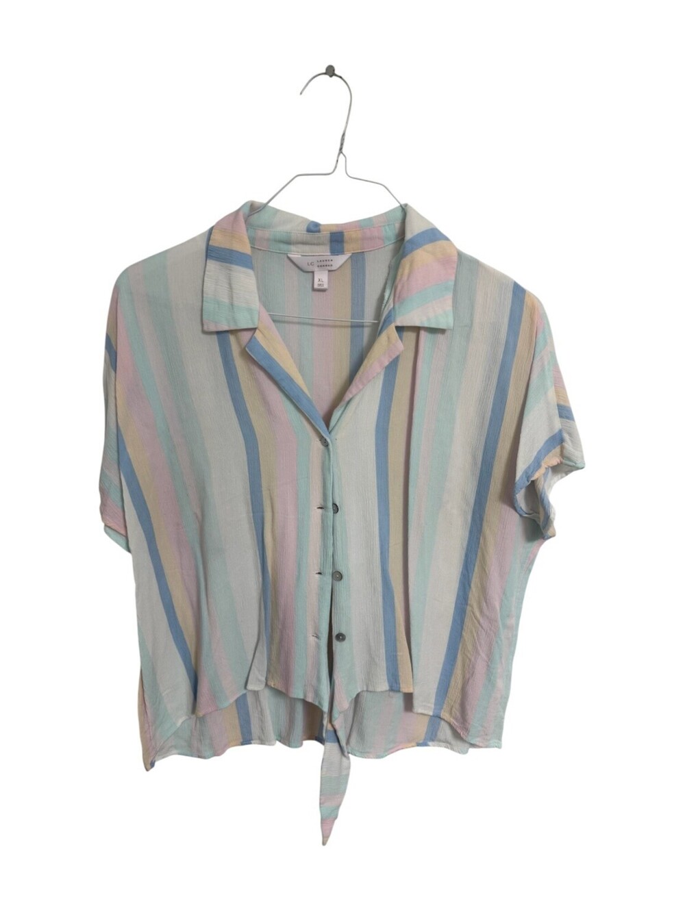 Lauren Conrad XL Pastel Striped Button Front Short Sleeve Shirt Boho Cowgirl